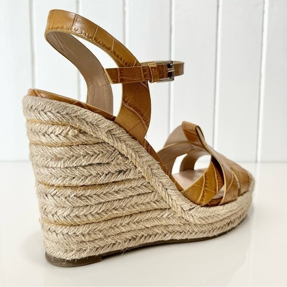 Zara Mustard Animal Print Embossed Espadrille Wedge Sandals Size 8 - Picture 9 of 13